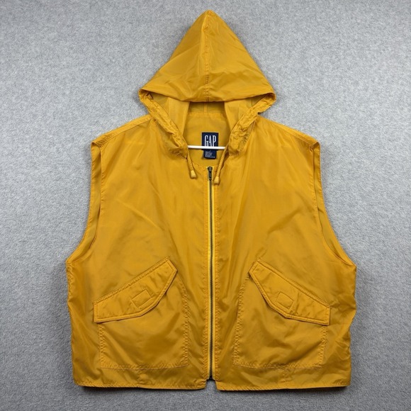 GAP Other - Vintage Gap Windbreaker Vest Mens Large Yellow Full Zip Nylon Hooded Boxy 90s